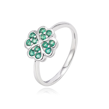 GREEN ZIRCON STERLING SILVER RING - FOUR LEAF